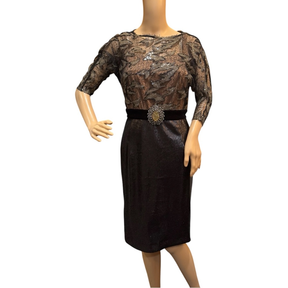 Byron Lars Beauty Mark Sheath Dress Womens Size 6 with Gold and Black Sequins